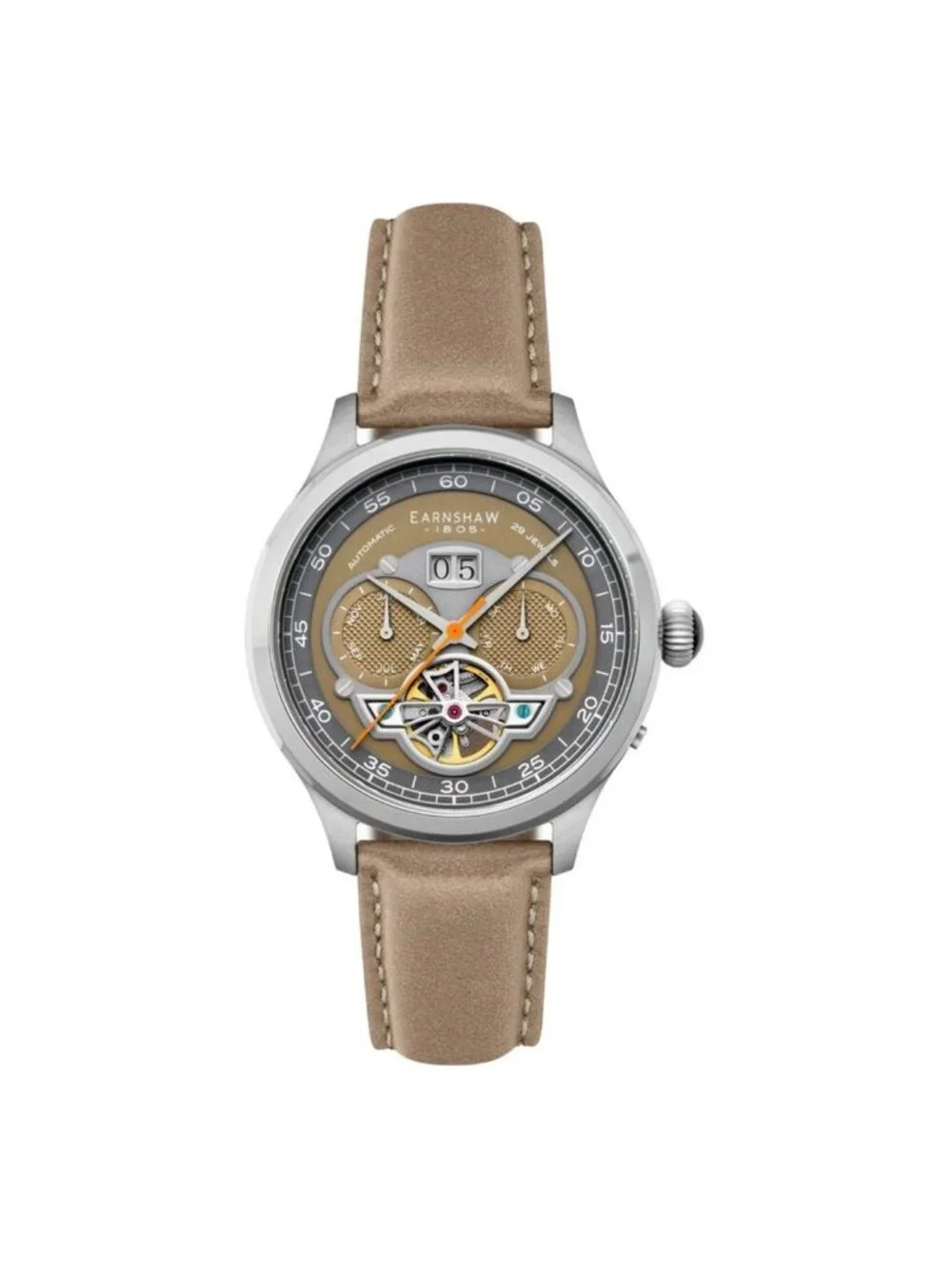 NWT Thomas Earnshaw Baron Grand Date Calendar Open Heart Grey Dial Men's Watch